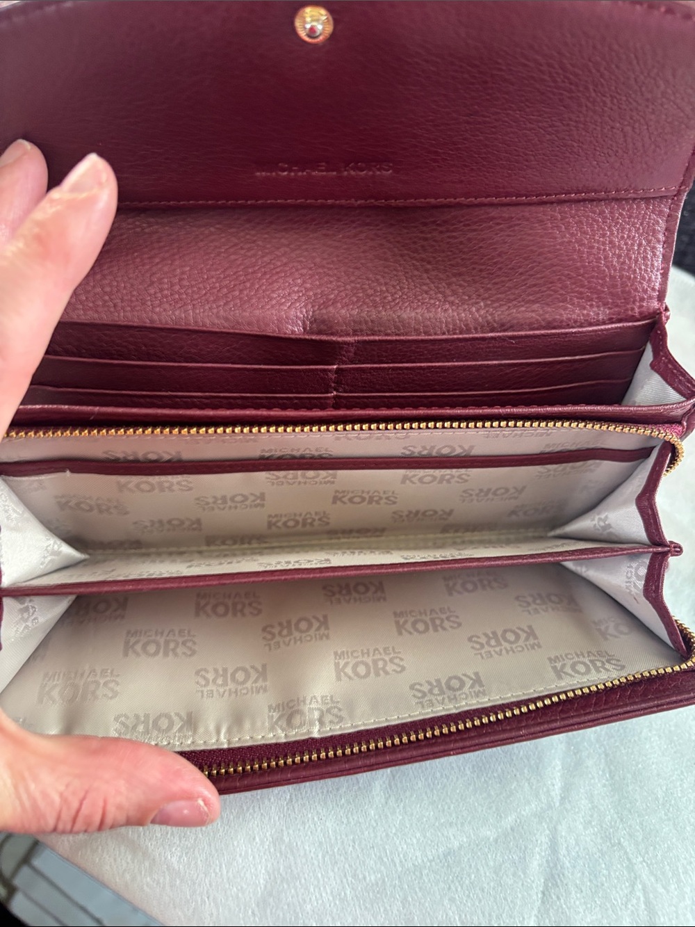 Michael Kors Burgundy Leather Wallet with Gold Plaque - Picture 10 of 15